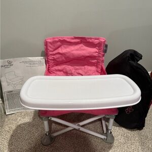 Summer Infant Pop N’ Sit Portable Pink Booster Seat with Carry Bag and Tray